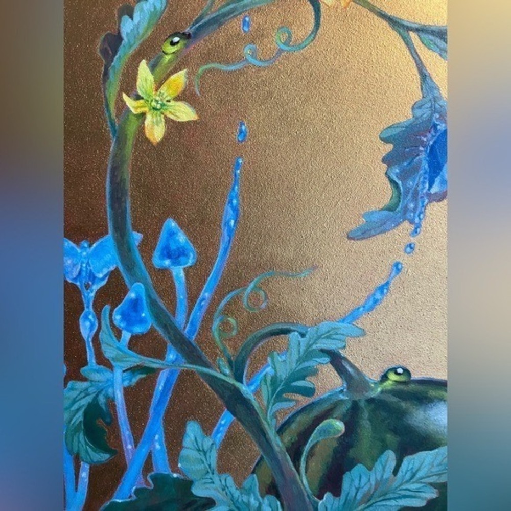 ORIGINAL Butterfly's Painting Surrealist Watermelon Mushroom Art Gold Accent EAE - Picture 4 of 9